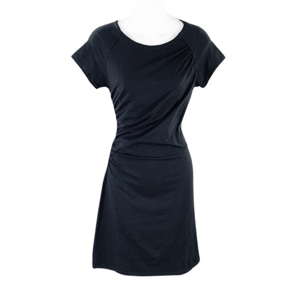 Susana Monaco Black ruching detail stretch short sleeve dress Large L ii18
